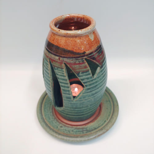 #220205 Candle Lantern Green/Rust/Red $22.50 at Hunter Wolff Gallery